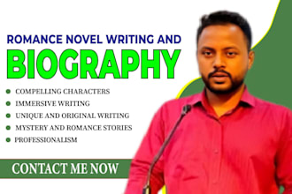 write professional novel and biography story with strong characters