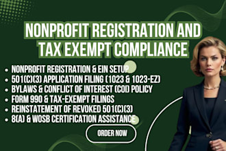 nonprofit registration 501c3 tax exempt irs 1023 1023ez form 990 bylaw wosb 8a