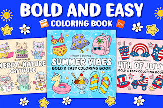 design bold and easy coloring book and cover for KDP