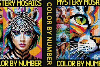 create mystery mosaic color by number coloring books, stained glass art,dark art