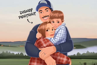 draw cartoon disney style family or couple portrait