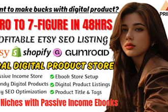 do dropshipping ebook store, digital products etsy seo shop, gumroad listing