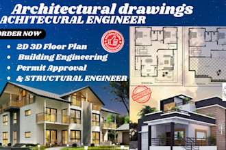 draft architectural design 2d floor plans, elevations, sections and rendering