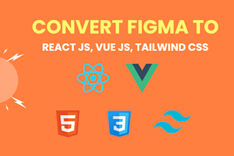 convert the figma design to react or vue js with tailwind CSS