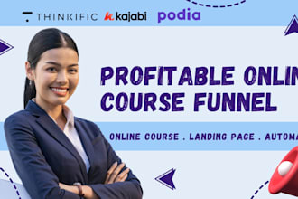 kajabi website design, kajabi funnel, thinkific podia online course landing page