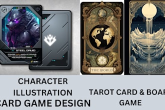 create game card design, board game, poker, tarot, and character illustrations