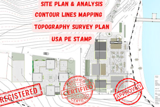 do topography survey , contour lines site plan , land surveying for city permit