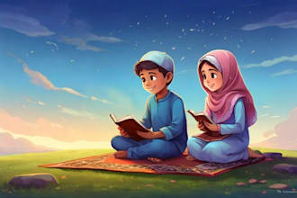 illustrate children story book with islamic content