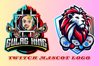 do twitch mascot logo design, cartoon character, avatar gaming kick and esports