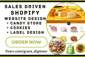 design shopify candy store cookies bakery website brand label product package