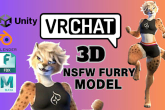 create 3d furry vtuber character, vrchart avatar, nsfw avi, and animaze model