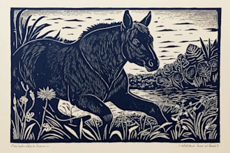 illustrate animal or botanical linocut based on your request