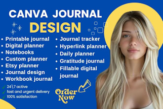 design custom journal, esty planner, workbook tracker, notebook, digital journal