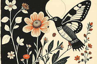 make botanical and animal linocut illustration