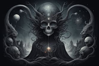 draw a custom dark surrealism for apparel
