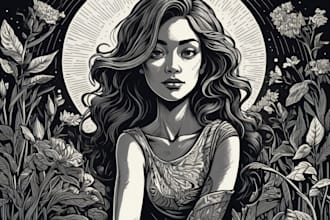draw a custom digital art portrait in linocut style