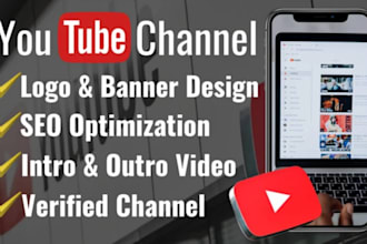 set up professional youtube channel with logo, banner, intr, outro
