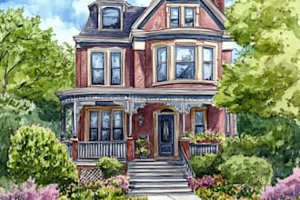 make digital watercolor house and building illustrations