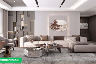 living room interior design and 3d rendering with VR