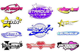 draw font and typeface y2k metallic chrome logo in 24 h