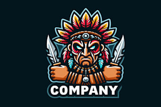 design tribal head cartoon and character mascot log with satisfaction guaranteed