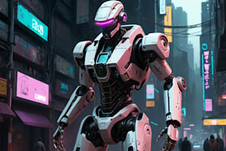 cyberpunk or sci fi style robot or portrait painting