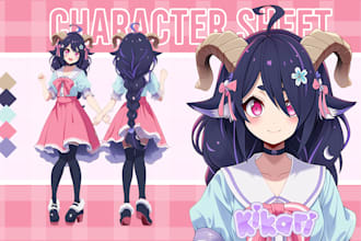 design character reference sheet illustration for anime oc, vtuber, game or dnd