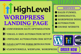 design wordpress wix gohighlevel clickfunnels webflow sales funnel landing page