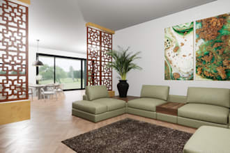 construct modular dream house, garage, terrace, lobby, landscape, rhino render