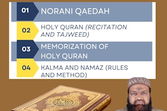 teach holy quran, qaida tajweed, duas, qirat and kalma