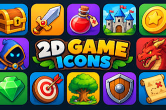 design professional 2d game icons and mobile app icons