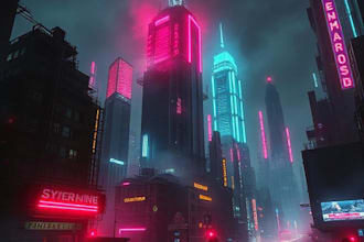 draw cyberpunk futuristic city landscape or sci fi concept