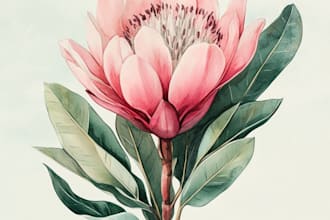 create botanical illustration of flowers, plants, fruits