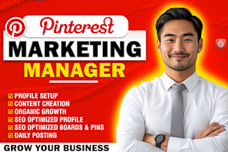 manage, create SEO pins, boards and marketing as pinterest manager