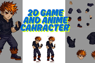 create 2d anime, pixel or cartoon character for game and animation