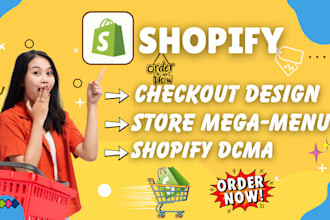 do shopify checkout ,mega menu, review, dcma shopify dropshipping store