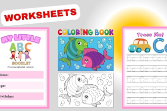 design kids worksheets, coloring books and puzzle workbook