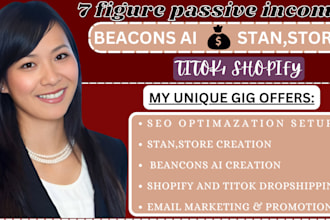 do stan,store, shopify store design tiktok shop and email marketing promotion