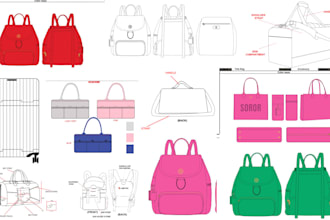 design any bag, handbag, luggage, backpack with tech pack and accessories