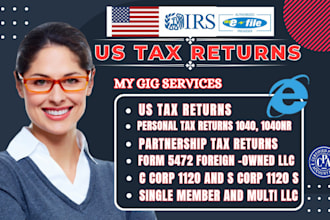 prepare and efile US tax returns for individual and business 1040, 1120, 1065