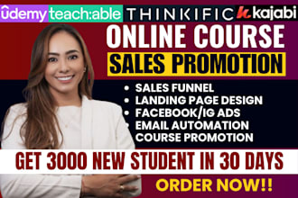 do udemy online course promotion kajabi sales funnel, teachable course marketing