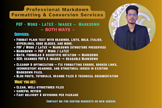 do professional markdown conversion, formatting, and cleanup services