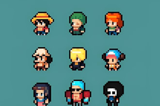 draw 2d retro pixel art, game art character tileset assets, rpg, 2d sprite sheet