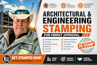 review, draw architectural stamp, pe stamp, mep, floor plan, structural plan
