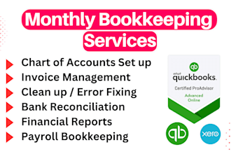 be your monthly bookkeeper and accountant using quickbooks online and xero