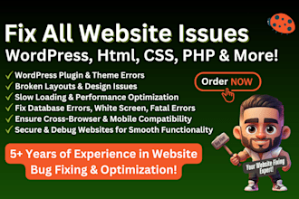 fix website bugs, wordpress issues, HTML, CSS, PHP, and responsive errors