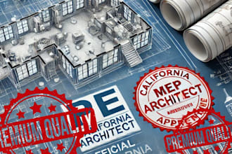 do pe stamp, architect, californa stamp, licensed engineer, floor plan and mep