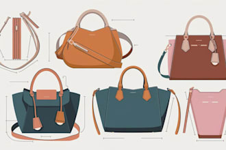 create professional bag tech packs for handbags, and accessories