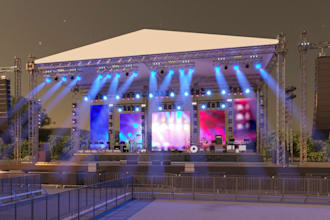 3d classic stage design, modern hall, realistic render, walkthrough,event center