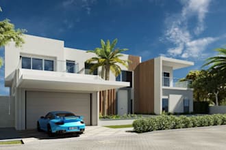 remodel 3d facade villa exterior, house with landscape design, expand exterior